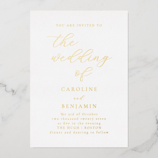 Elegant Minimalist Black White Calligraphy Wedding Foil Invitation (Front)