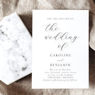 Elegant Minimalist Black White Calligraphy Wedding Invitation