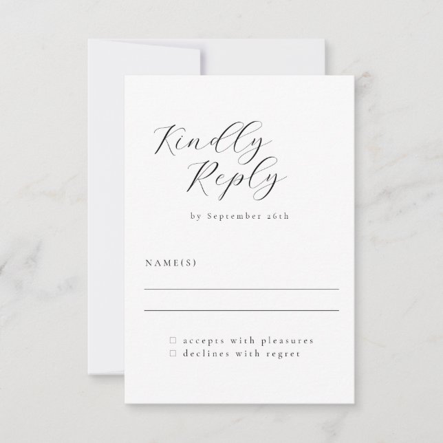 Elegant Minimalist Black White Calligraphy Wedding RSVP Card (Front)