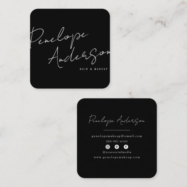 Elegant Minimalist Black & White Chic Modern   Square Business Card (Front/Back)