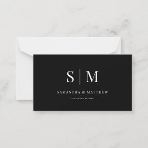 Elegant Minimalist Black & White Couple Monogram Note Card