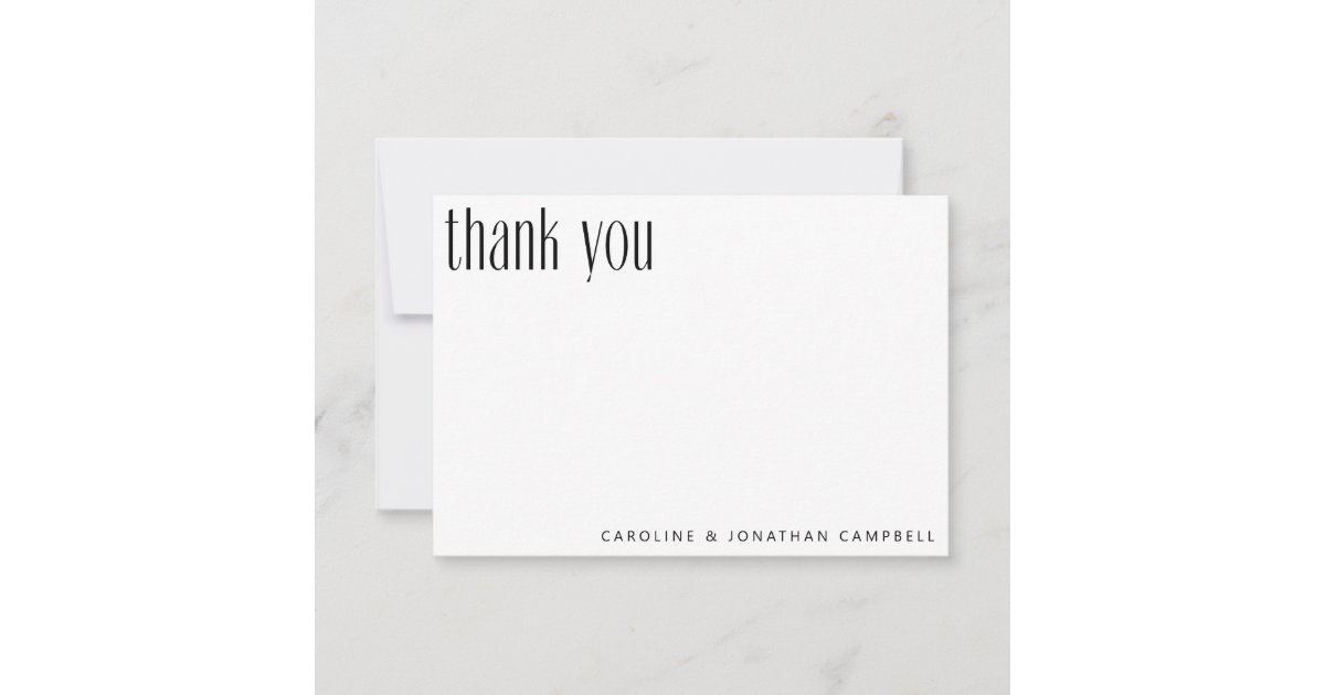 Elegant Minimalist Black White Custom Wedding Thank You Card | Zazzle