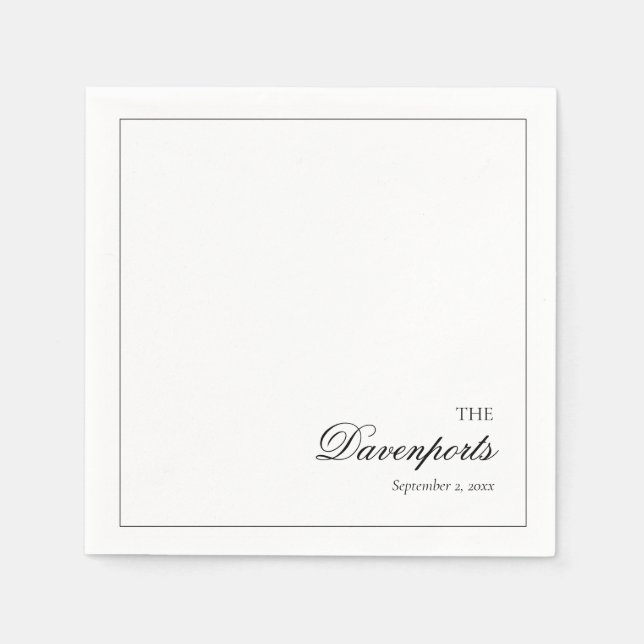 Elegant Minimalist Black & White Fine Art Wedding Napkins (Front)