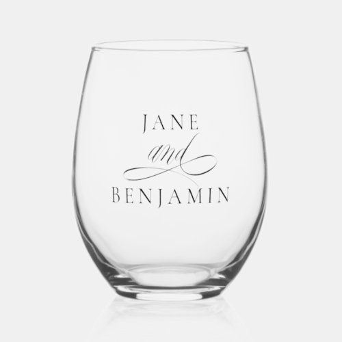 Elegant Minimalist Black  White Fine Art Wedding Stemless Wine Glass