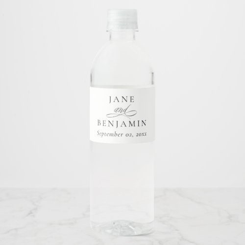 Elegant Minimalist Black  White Fine Art Wedding Water Bottle Label