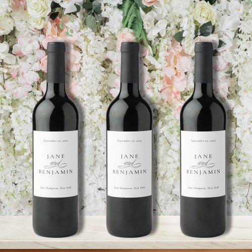 Elegant Minimalist Black  White Fine Art Wedding Wine Label