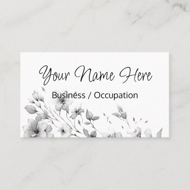 Elegant minimalist black white floral  business card (Front)