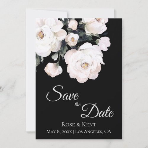 Elegant Minimalist Black White Flowers Photo Save The Date