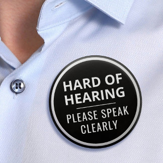 Elegant Minimalist Black White Hard of Hearing Button
