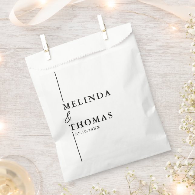 Elegant Minimalist Black & White Modern Wedding  Favor Bag (Clipped)