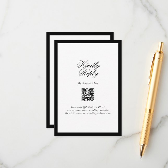 Elegant Minimalist Black White Monogram Wedding Enclosure Card (Front/Back In Situ)