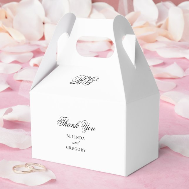 Elegant Minimalist Black White Monogram Wedding Favor Boxes (Wedding)