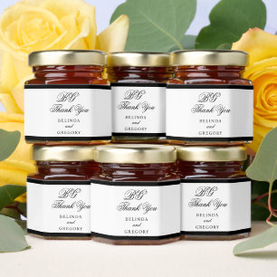 Elegant Minimalist Black White Monogram Wedding Honey Jar Favors