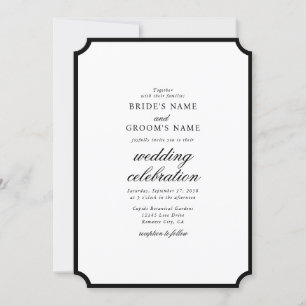 Elegant Minimalist Black White Monogram Wedding Invitation