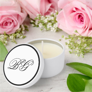 Elegant Minimalist Black White Monogram Wedding Mini Candle Favors