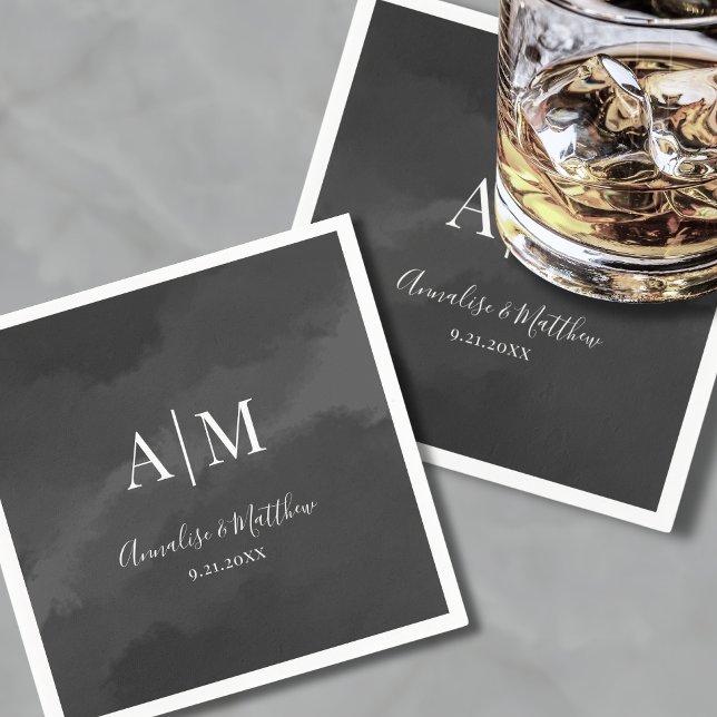 Elegant Minimalist Black White Monogram Wedding Napkins (Elegant Minimalist Black White Monogram Wedding Napkins)