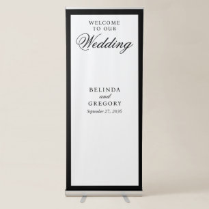 Elegant Minimalist Black White Monogram Wedding Retractable Banner