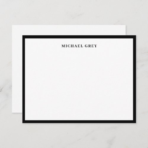 Elegant Minimalist Black White Name Border Flat Note Card