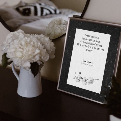 Elegant Minimalist Black White Orchid Wedding Vows Poster