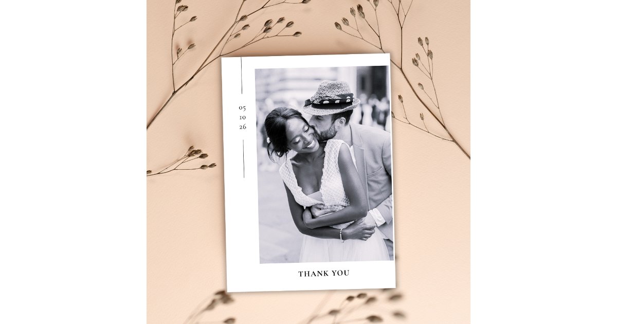 Elegant Minimalist Black White Photo Wedding Thank You Card | Zazzle