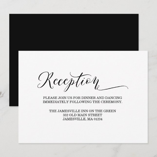 Elegant & Minimalist Black & White Reception Card (Front/Back)