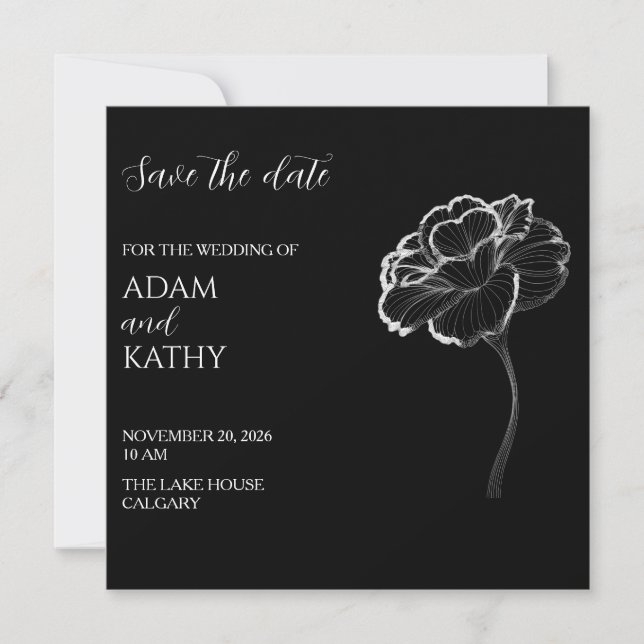 Elegant Minimalist Black White Save the date card (Front)