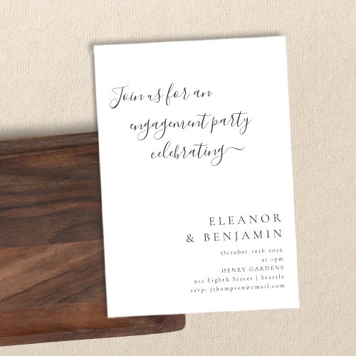 Elegant Minimalist Black White Script Engagement  Invitation