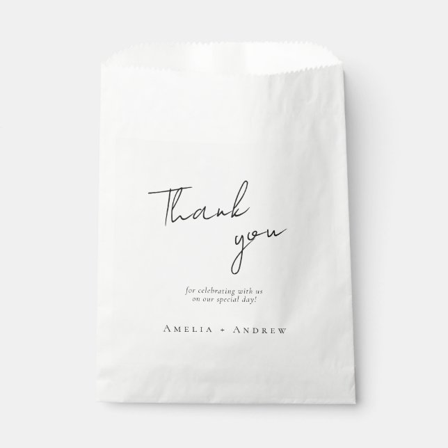 Elegant Minimalist Black White Script Wedding Part Favor Bag (Front)