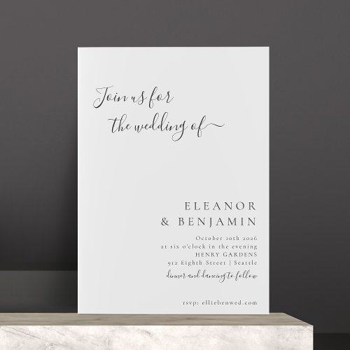 Elegant Minimalist Black White Script Wedding RSVP Invitation