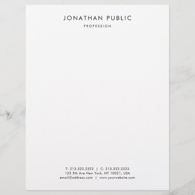 Elegant Minimalist Black White Simple Design Chic Letterhead (Front)