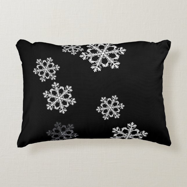Elegant Minimalist Black White Snowflake Pattern Accent Pillow (Front)