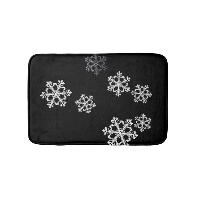 Elegant Minimalist Black White Snowflake Pattern Bath Mat (Front)