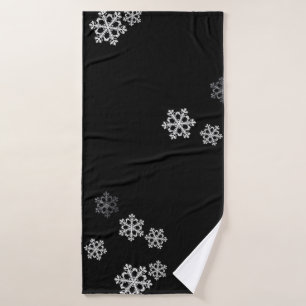 Elegant Minimalist Black White Snowflake Pattern Bath Towel
