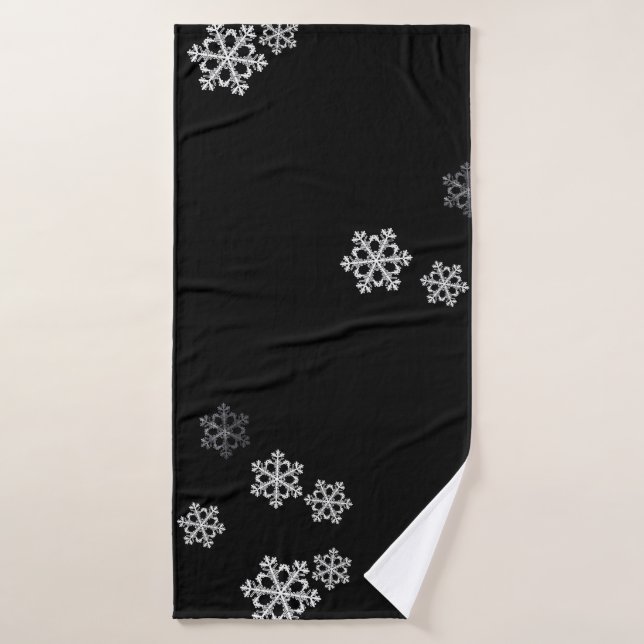 Elegant Minimalist Black White Snowflake Pattern Bath Towel (Bath Towel)