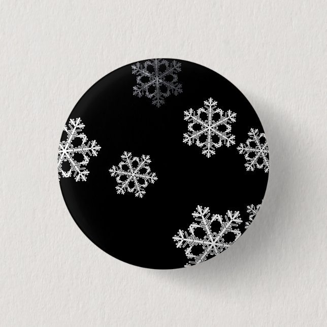 Elegant Minimalist Black White Snowflake Pattern Button (Front)