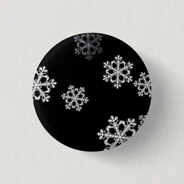 Elegant Minimalist Black White Snowflake Pattern Button | Zazzle