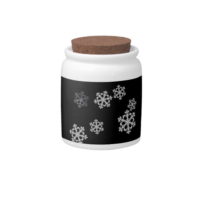 Elegant Minimalist Black White Snowflake Pattern Candy Jar (Front)