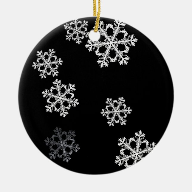 Elegant Minimalist Black White Snowflake Pattern Ceramic Ornament (Front)