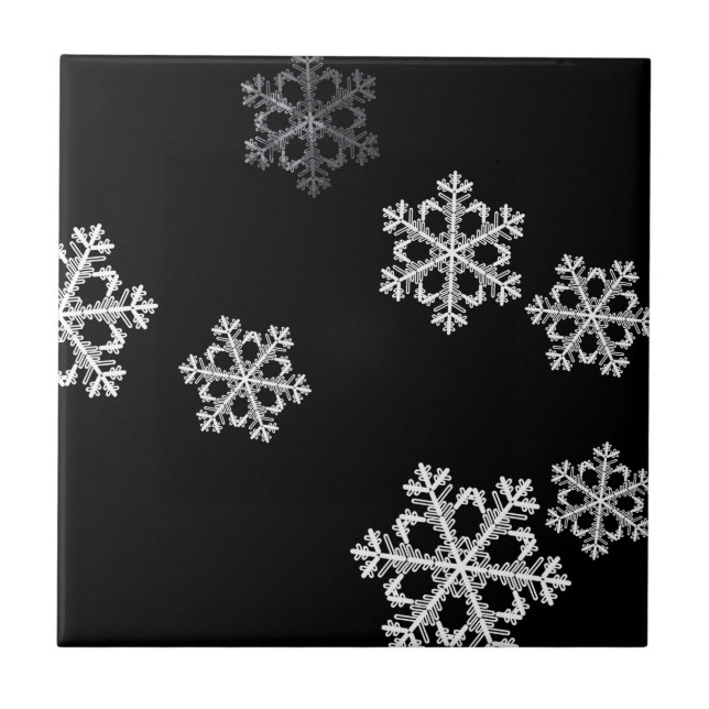 Elegant Minimalist Black White Snowflake Pattern Ceramic Tile (Front)