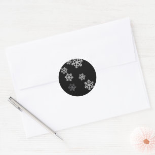 Elegant Minimalist Black White Snowflake Pattern Classic Round Sticker