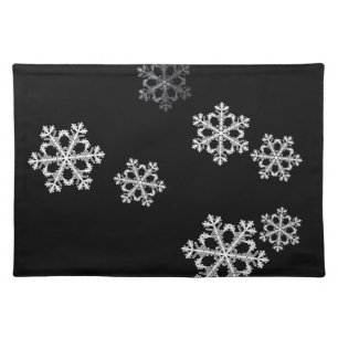 Elegant Minimalist Black White Snowflake Pattern Cloth Placemat