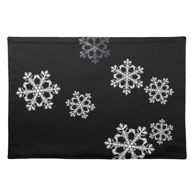 Elegant Minimalist Black White Snowflake Pattern Cloth Placemat (Front)