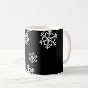 Elegant Minimalist Black White Snowflake Pattern Coffee Mug