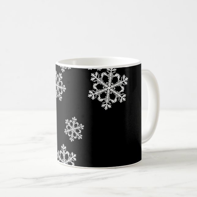 Elegant Minimalist Black White Snowflake Pattern Coffee Mug (Front Right)