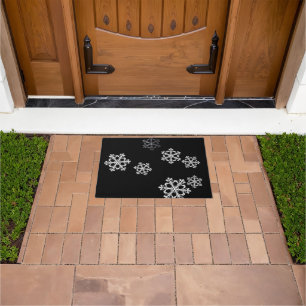 Elegant Minimalist Black White Snowflake Pattern Doormat