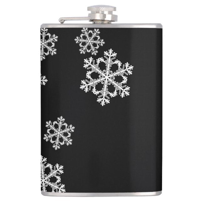 Elegant Minimalist Black White Snowflake Pattern Flask (Front)