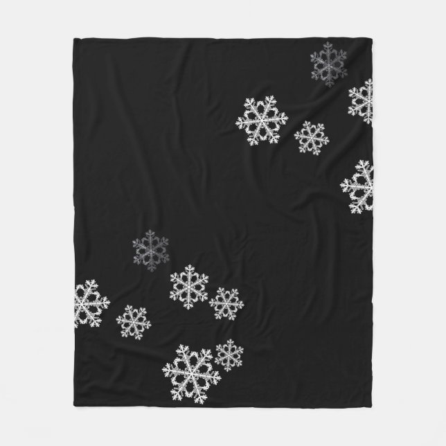 Elegant Minimalist Black White Snowflake Pattern Fleece Blanket (Front)
