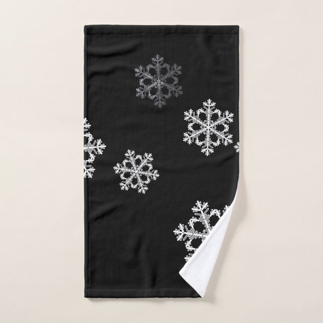 Elegant Minimalist Black White Snowflake Pattern Hand Towel (Hand Towel)