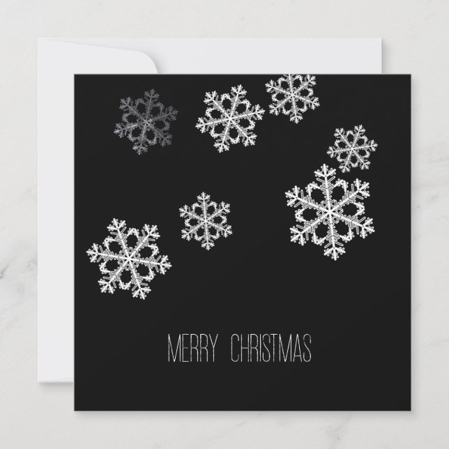 Elegant Minimalist Black White Snowflake Pattern Holiday Card (Front)