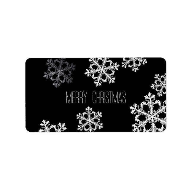 Elegant Minimalist Black White Snowflake Pattern Label (Front)